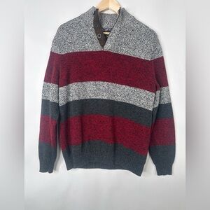 Chaps Sweater‎ Mens Med Red & Gray Pullover Henley Mock Neck